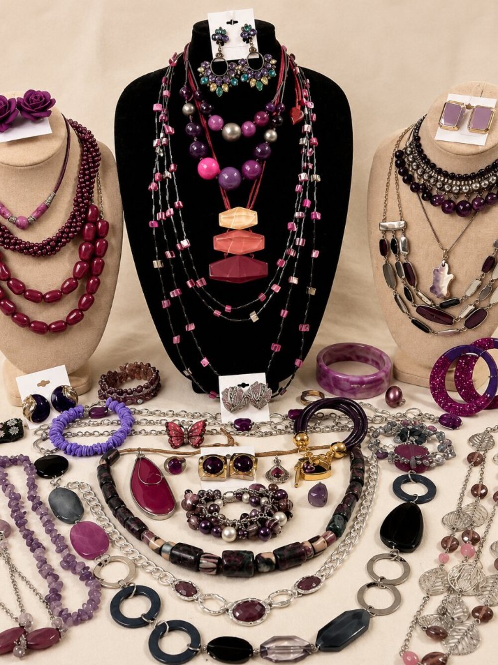 Purple Multi-Layer Women's Necklace Collection - Fashion Jewelry Set